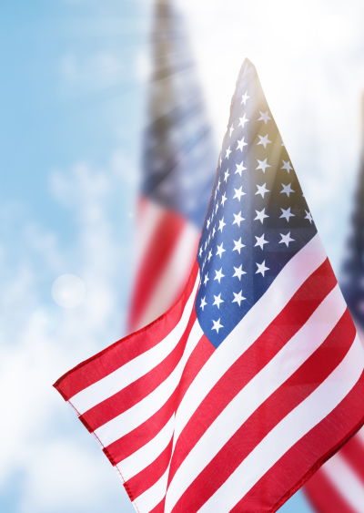 American flag in sky